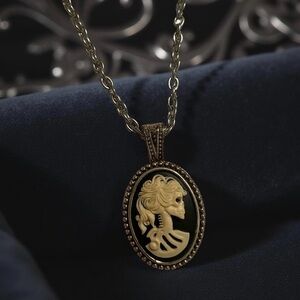Vintage Victorian Style Cameo Skeleton Pendant Skull Occult Witch Vamp Gothic